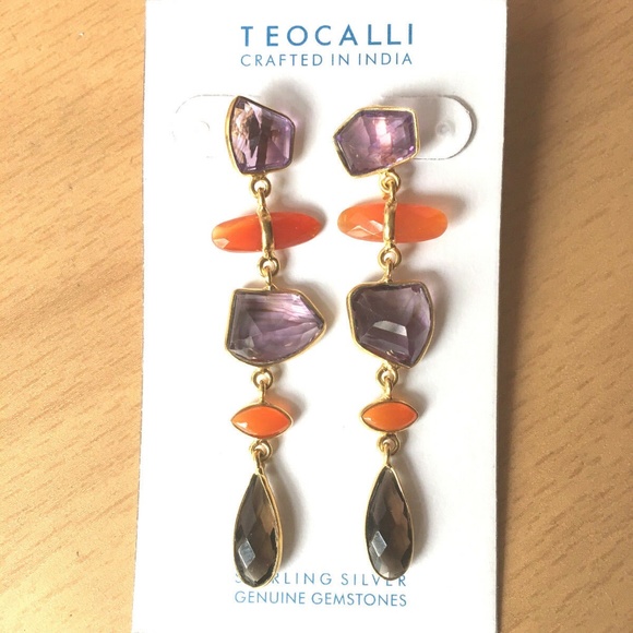 AMETHYST CARNELIAN SMOKY TOPAZ DANGLE DROP EARRING - Picture 8 of 11